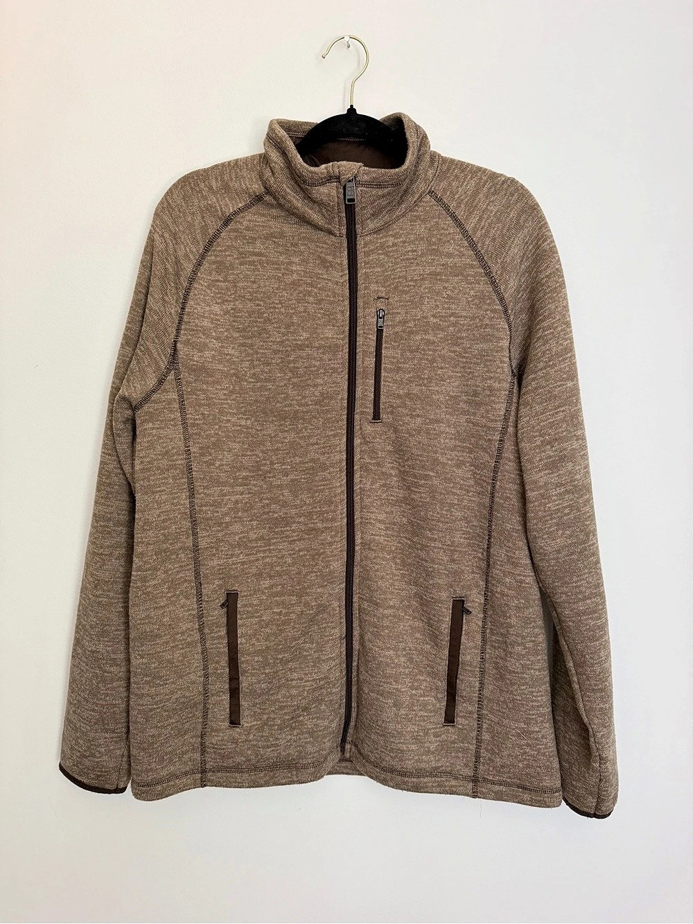 SwissTech Men’s Fleece Zipper Sweatshirt Jacket in Brown w Pockets Size Large L